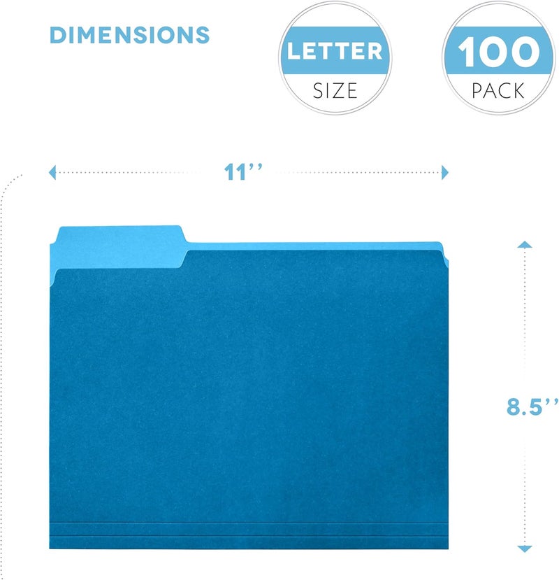 Alitte Colored File Folders Letter Size - 100-Pack Bulk, 10 Assorted Color File Folders for Documents, 1/3 Cut Tab - Office Supplies for Filing Cabinet, Desk, and File Folder Organization - Image 3
